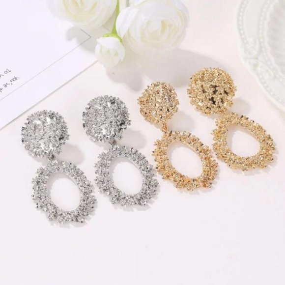 Clip On Oversized Statement Silver Earrings - Picture 2 of 6